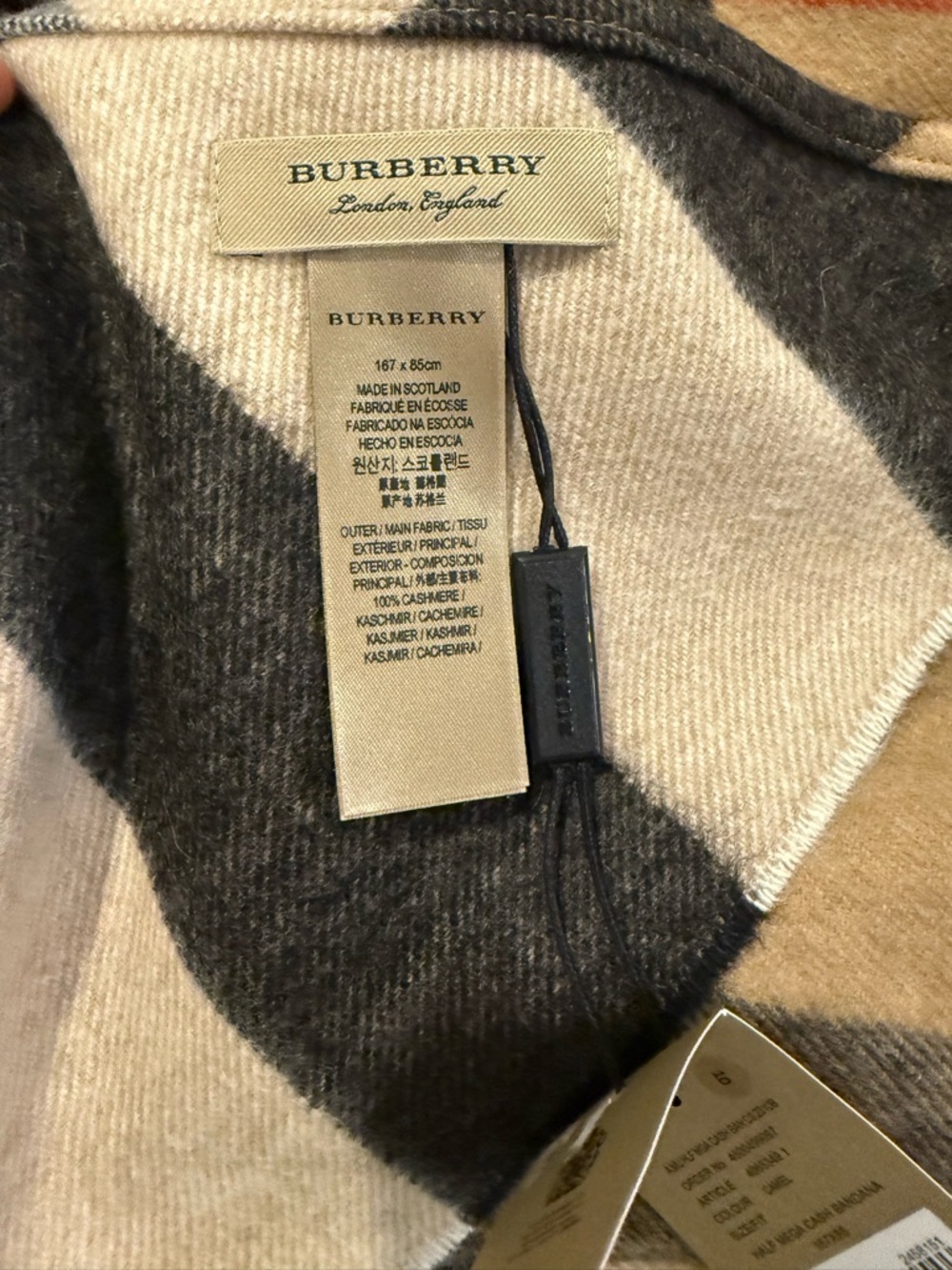 NWT. Burberry Half Mega Check Cashmere Fringe Bandana Scarf - Picture 10 of 11